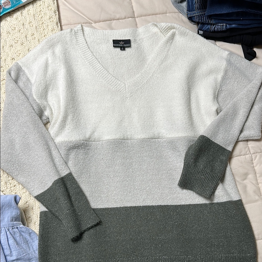 Nursing Queen Silver Gray V-Neck Sweater